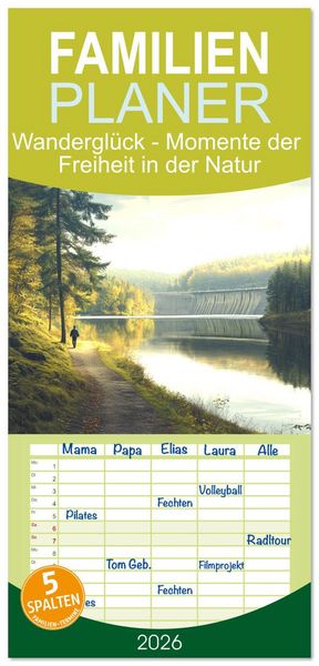 Produktbild: Familienplaner 2026 - Wandergl&uuml;ck - Momente der Freiheit in der Natur mit 5 Spalten (Wandkalender, 21 x 45 cm) CALVENDO