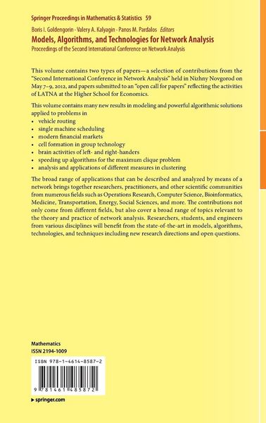 Produktbild: Models, Algorithms, and Technologies for Network Analysis