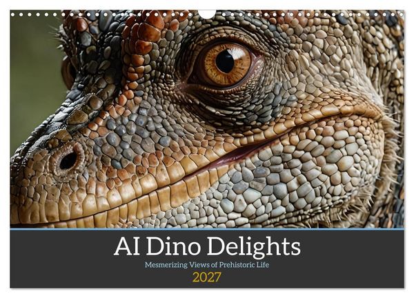 Produktbild: AI Dino Delights Mesmerizing Views of Prehistoric Life (Wall Calendar 2027 DIN A3 landscape), CALVENDO 12 Month Wall Calendar