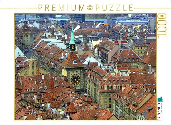 CALVENDO Puzzle Über den Dächern von Bern mit Zytgogge Turm | 1000 Teile Lege-Größe 64x48cm Foto-Puzzle für glückliche Stunden
