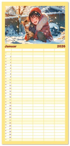 Produktbild: Familienplaner 2026 - Anime-Freunde - Terminplaner mit niedlichen Tierfreundschaften mit 5 Spalten (Wandkalender, 21 x 45 cm) CALVENDO