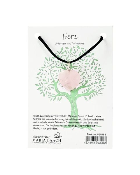 Produktbild: Halsanh&auml;nger Herz Rosenquarz, 2 cm, mit Schnur auf K&auml;rtchen