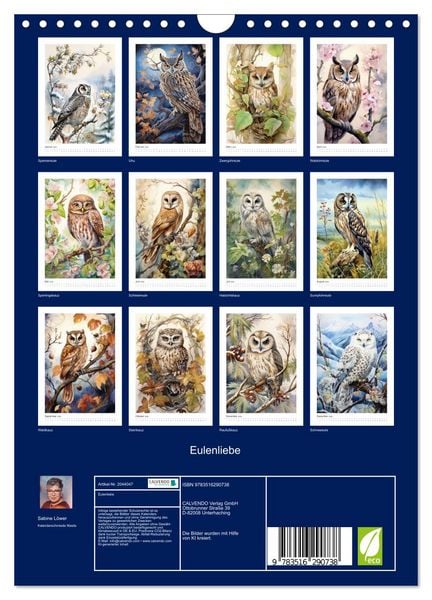 Produktbild: Eulenliebe (Wandkalender 2026 DIN A4 hoch), CALVENDO Monatskalender