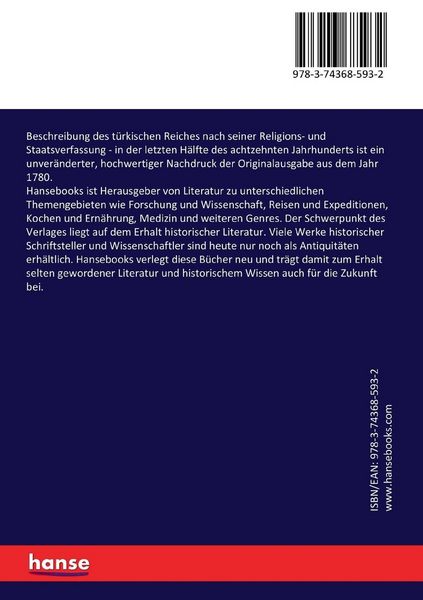 Produktbild: Beschreibung des t&uuml;rkischen Reiches nach seiner Religions- und Staatsverfassung