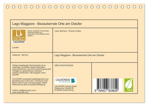 Produktbild: Lago Maggiore - Bezaubernde Orte am Ostufer (Tischkalender 2026 DIN A5 quer), CALVENDO Monatskalender