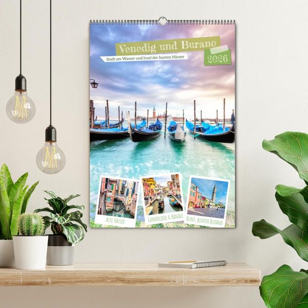 Produktbild: Venedig und Burano, Stadt am Wasser und Insel der bunten H&auml;user (Wandkalender 2026 DIN A2 hoch), CALVENDO Monatskalender