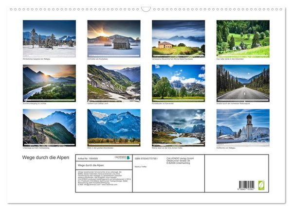 Produktbild: Wege durch die Alpen (Wandkalender 2026 DIN A2 quer), CALVENDO Monatskalender