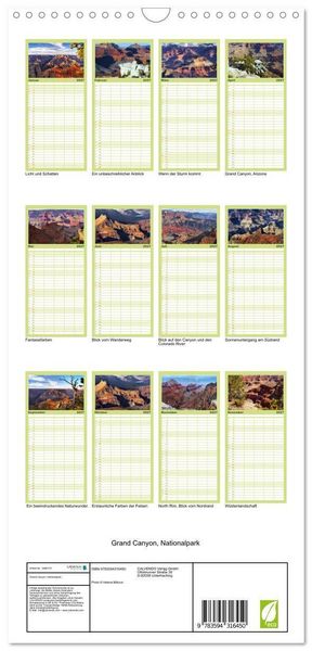 Produktbild: Familienplaner 2027 - Grand Canyon, Nationalpark mit 5 Spalten (Wandkalender, 21 x 45 cm) CALVENDO