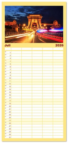Produktbild: Familienplaner 2026 - Romantisches Budapest - Ungarns sch&ouml;ne Hauptstadt an der Donau mit 5 Spalten (Wandkalender, 21 x 45 cm) CALVENDO