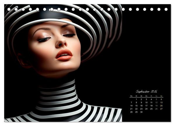 Produktbild: Haute Couture - Wei&szlig; trifft Schwarz (Tischkalender 2026 DIN A5 quer), CALVENDO Monatskalender