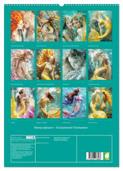 Produktbild: Meerjungfrauen &ndash; Entz&uuml;ckende Fabelwesen (hochwertiger Premium Wandkalender 2026 DIN A2 hoch), Kunstdruck in Hochglanz