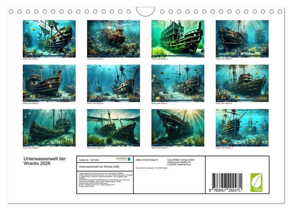 Produktbild: Unterwasserwelt der Wracks 2026 (Wandkalender 2026 DIN A4 quer), CALVENDO Monatskalender