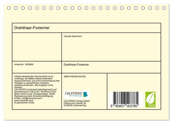 Produktbild: Drahthaar-Foxterrier (Tischkalender 2026 DIN A5 quer), CALVENDO Monatskalender