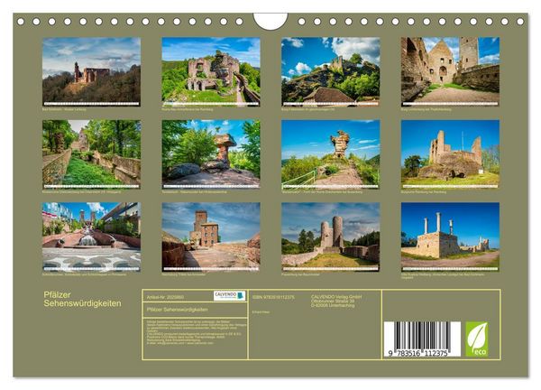Produktbild: Pf&auml;lzer Sehensw&uuml;rdigkeiten (Wandkalender 2026 DIN A4 quer), CALVENDO Monatskalender