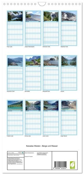 Produktbild: Familienplaner 2027 - Kanadas Westen - Berge und Wasser mit 5 Spalten (Wandkalender, 21 x 45 cm) CALVENDO
