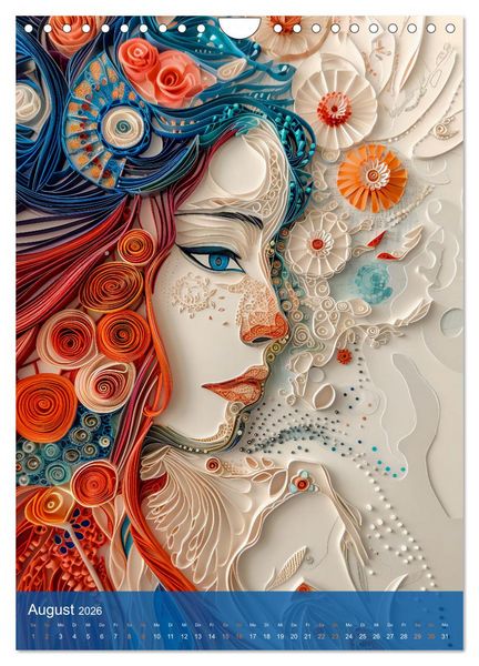 Produktbild: Quilling-Kunst - Elegante Frauenportr&auml;ts aus Papierstreifen (Wandkalender 2026 DIN A4 hoch), CALVENDO Monatskalender