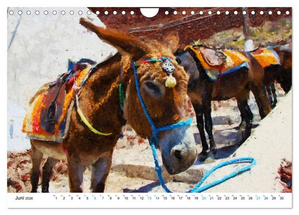 Produktbild: Urlaub auf Santorin - Gemalte Ansichten der Kykladeninsel (Wandkalender 2026 DIN A4 quer), CALVENDO Monatskalender