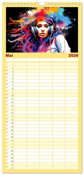 Produktbild: Familienplaner 2026 - Color Dance Art mit 5 Spalten (Wandkalender, 21 x 45 cm) CALVENDO