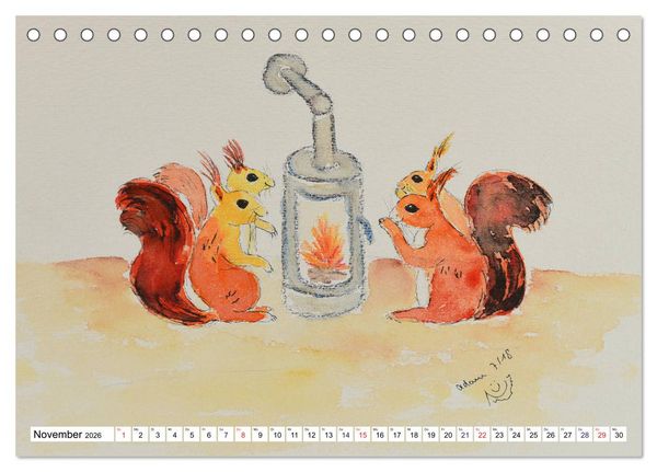 Produktbild: Eichh&ouml;rnchen in Aquarell (Tischkalender 2026 DIN A5 quer), CALVENDO Monatskalender