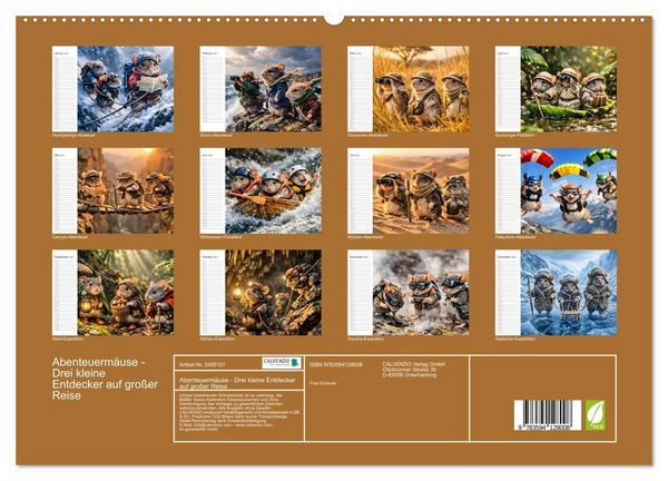 Produktbild: Abenteuerm&auml;use - Drei kleine Entdecker auf gro&szlig;er Reise (hochwertiger Premium Wandkalender 2027 DIN A2 quer), Kunstdruck in Hochglanz