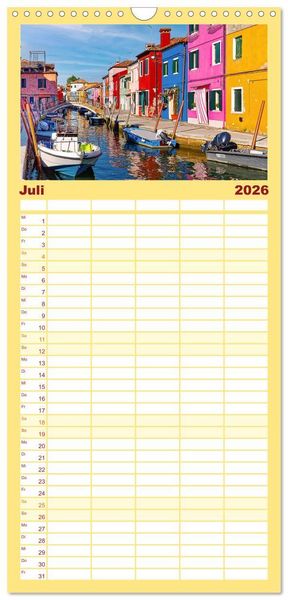 Produktbild: Familienplaner 2026 - Bunt Bunter Burano mit 5 Spalten (Wandkalender, 21 x 45 cm) CALVENDO