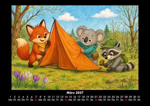 Produktbild: Camping-Abenteuer mit Finn, Kiki & Rocco 2027 Fotokalender DIN A3