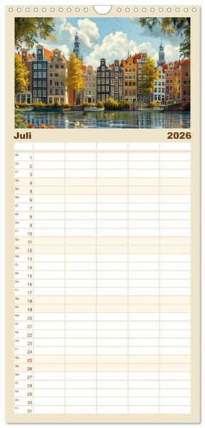 Produktbild: Familienplaner 2026 - Reisest&auml;dte Europas mit 5 Spalten (Wandkalender, 21 x 45 cm) CALVENDO