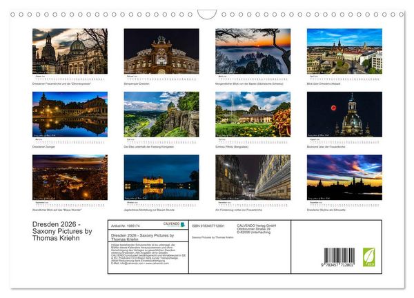 Produktbild: Dresden 2026 - Saxony Pictures by Thomas Kriehn (Wandkalender 2026 DIN A3 quer), CALVENDO Monatskalender
