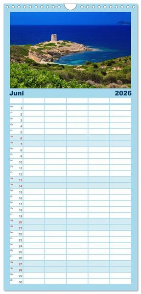 Produktbild: Familienplaner 2026 - Sardinien - Traumstr&auml;nde am Mittelmeer mit 5 Spalten (Wandkalender, 21 x 45 cm) CALVENDO