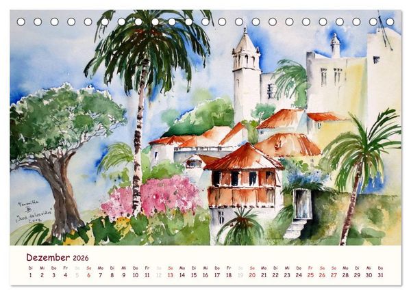 Produktbild: Lanzarote und Teneriffa - Aquarelle (Tischkalender 2026 DIN A5 quer), CALVENDO Monatskalender
