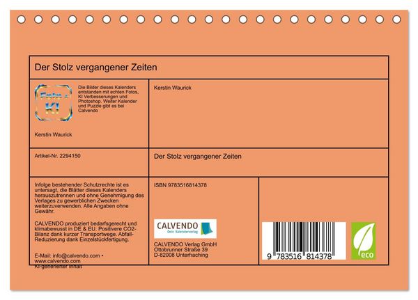 Produktbild: Der Stolz vergangener Zeiten (Tischkalender 2027 DIN A5 quer), CALVENDO Monatskalender