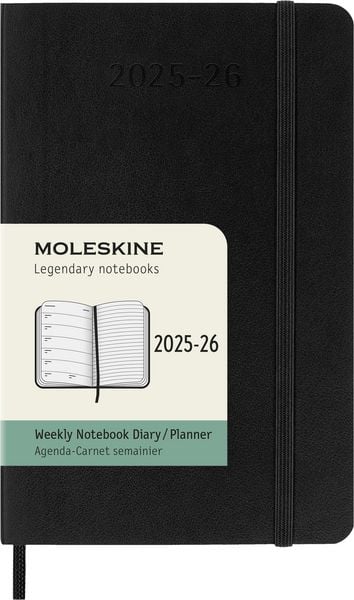 Moleskine 18 Monate Wochenkalender 2025/2026, P/A6, 1 Wo = 1 Seite, Rechts Linierte Seite, Weicher Einband, Schwarz