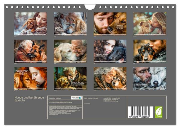 Produktbild: Hunde und ber&uuml;hrende Spr&uuml;che (Wandkalender 2026 DIN A4 quer), CALVENDO Monatskalender