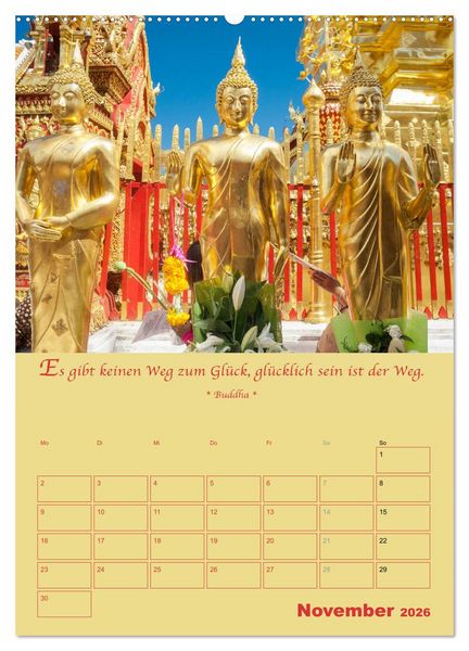 Produktbild: BUDDHA IN GOLD - Mit buddhistischen Spr&uuml;chen (hochwertiger Premium Wandkalender 2026 DIN A2 hoch), Kunstdruck in Hochglanz