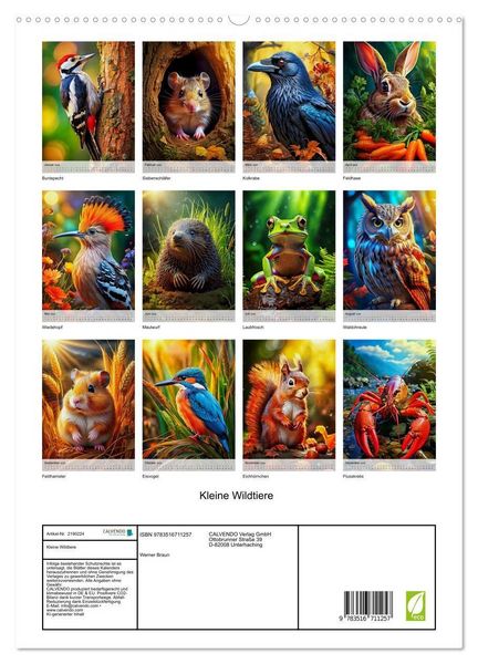 Produktbild: Kleine Wildtiere (hochwertiger Premium Wandkalender 2026 DIN A2 hoch), Kunstdruck in Hochglanz