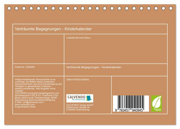 Produktbild: Vertr&auml;umte Begegnungen - Kinderkalender (Tischkalender 2026 DIN A5 quer), CALVENDO Monatskalender