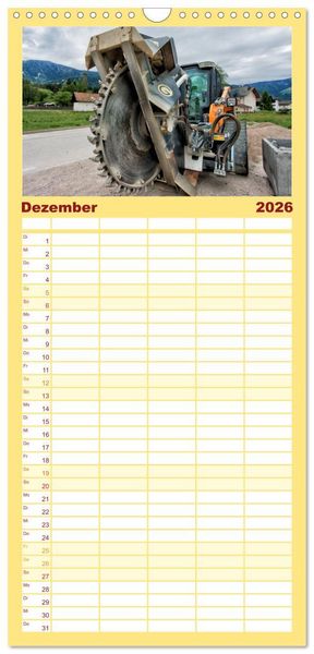 Produktbild: Familienplaner 2026 - Baumaschinen - Maschinen auf der Baustelle mit 5 Spalten (Wandkalender, 21 x 45 cm) CALVENDO