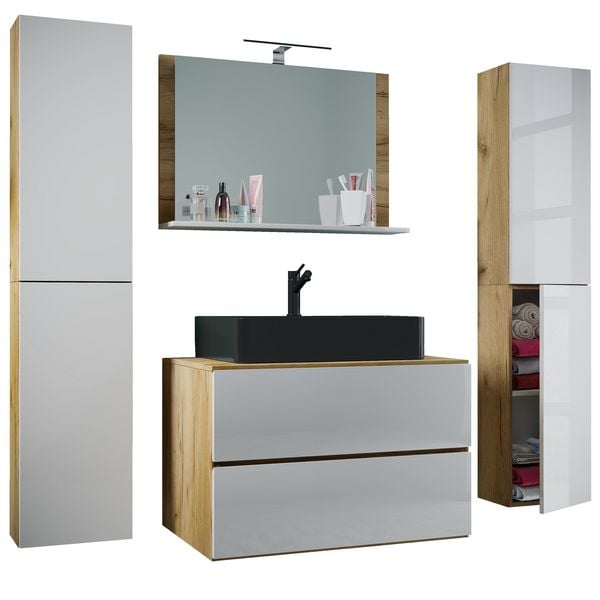 5-tlg Waschtisch Badmöbel 80cm Lendas XL Schublade