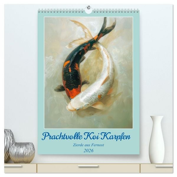 Produktbild: Prachtvolle Koi Karpfen Zierde aus Fernost (hochwertiger Premium Wandkalender 2026 DIN A2 hoch), Kunstdruck in Hochglanz