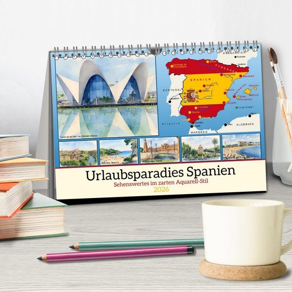 Produktbild: Urlaubsparadies Spanien (Tischkalender 2026 DIN A5 quer), CALVENDO Monatskalender