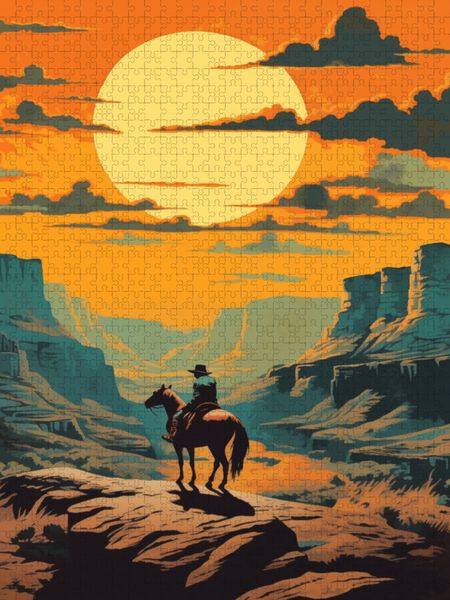 CALVENDO Puzzle Canyon der Freiheit: Ein Cowboy im Abendrot | 2000 Teile Lege-Größe 90x67cm Foto-Puzzle für glückliche Stunden