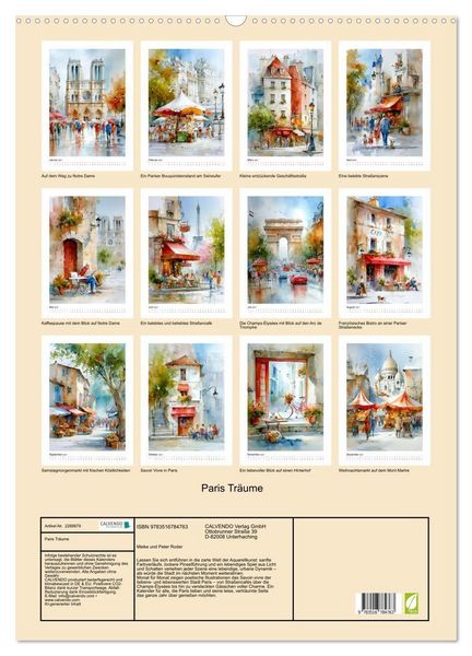 Produktbild: Paris Tr&auml;ume (Wandkalender 2027 DIN A2 hoch), CALVENDO Monatskalender