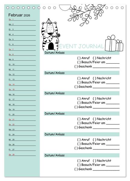 Produktbild: Geburtstagsplaner Doodle Tiere - F&uuml;r Termine, Geschenke, Eventdetails & mehr (Wandkalender 2026 DIN A4 hoch), CALVENDO Monatskalender