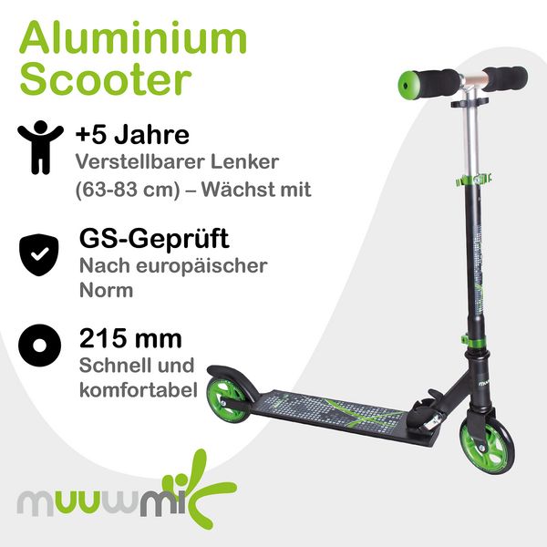 Produktbild: muuwmi Aluminium Scooter 125 mm schwarz-gr&uuml;n