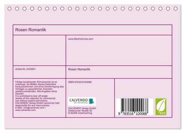 Produktbild: Rosen Romantik (Tischkalender 2026 DIN A5 quer), CALVENDO Monatskalender