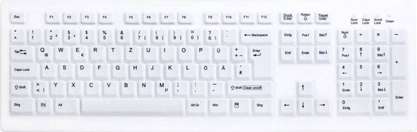 Active Key AK-C8100F Medical Key Funk Hygiene-Tastatur Deutsch, QWERTZ Weiß Silikonmembran, Geeignet f. Wischdesinfektio