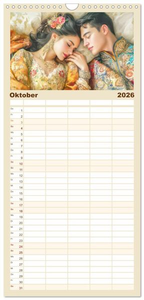 Produktbild: Familienplaner 2026 - Zarte anmutige Romanzen mit 5 Spalten (Wandkalender, 21 x 45 cm) CALVENDO
