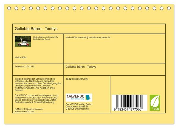 Produktbild: Geliebte B&auml;ren - Teddys (Tischkalender 2026 DIN A5 quer), CALVENDO Monatskalender