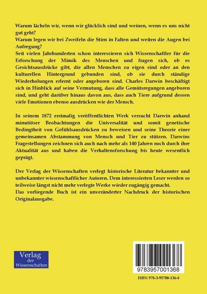 Produktbild: Der Ausdruck der Gem&uuml;tsbewegungen bei dem Menschen und den Tieren
