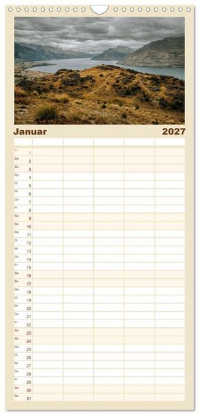 Produktbild: Familienplaner 2027 - Neuseeland - Landschaftstr&auml;ume mit 5 Spalten (Wandkalender, 21 x 45 cm) CALVENDO